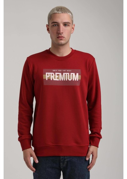 Bisiklet Yaka Bordo Slim Fit Sweatshirt 24FWM60174