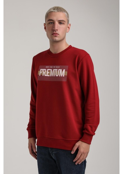 Bisiklet Yaka Bordo Slim Fit Sweatshirt 24FWM60174