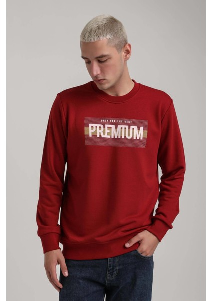 Bisiklet Yaka Bordo Slim Fit Sweatshirt 24FWM60174