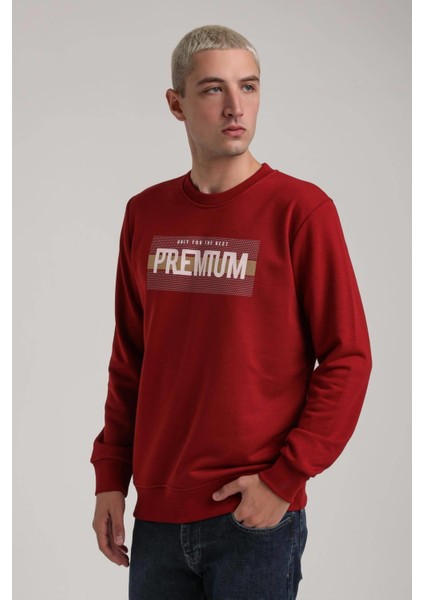 Bisiklet Yaka Bordo Slim Fit Sweatshirt 24FWM60174