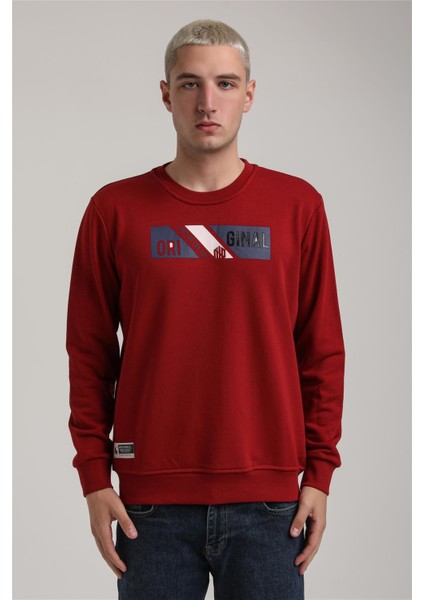 Bisiklet Yaka Bordo Slim Fit Sweatshirt 24FWM60184