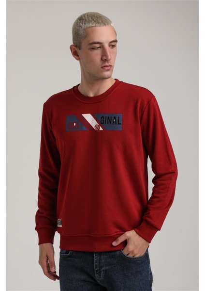 Bisiklet Yaka Bordo Slim Fit Sweatshirt 24FWM60184
