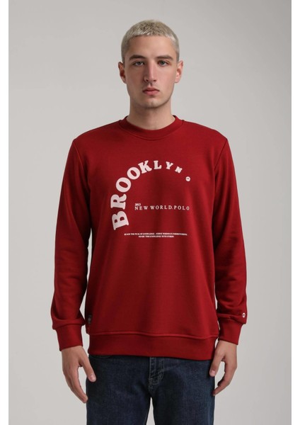 Bisiklet Yaka Bordo Slim Fit Sweatshirt 24FWM60172