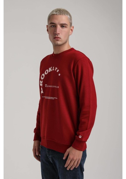 Bisiklet Yaka Bordo Slim Fit Sweatshirt 24FWM60172