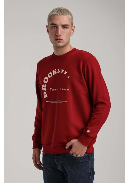 Bisiklet Yaka Bordo Slim Fit Sweatshirt 24FWM60172