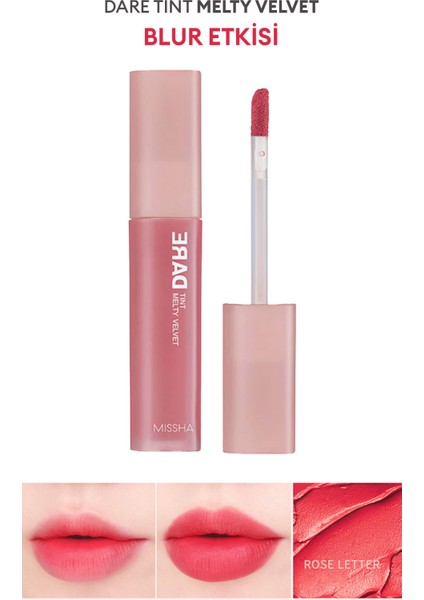 MISSHA Uzun Süre Kalıcı, Bulaşma Yapmayan, Kadifemsi Bitiş Sunan Tint Dare Tint Melty Velvet (Rose Letter)