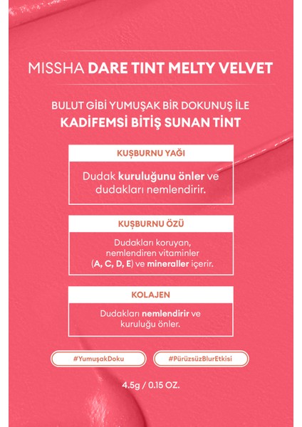 MISSHA Uzun Süre Kalıcı, Bulaşma Yapmayan, Kadifemsi Bitiş Sunan Tint Dare Tint Melty Velvet (Rose Letter) fiyatları