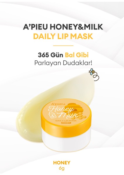 Bal ve Süt Özlü Besleyici ve Nemlendirici Dudak Maskesi A'PIEU Honey & Milk Daily Lip Mask (Honey)