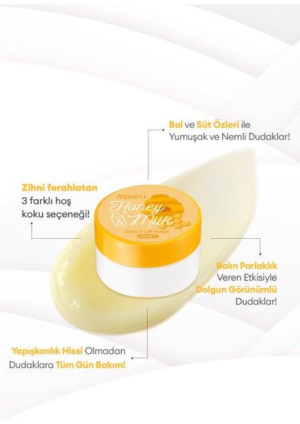 Bal ve Süt Özlü Besleyici ve Nemlendirici Dudak Maskesi A'PIEU Honey & Milk Daily Lip Mask (Honey)