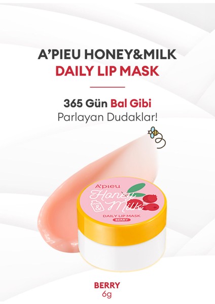 Bal ve Süt Özlü Besleyici ve Nemlendirici Dudak Maskesi A'PIEU Honey & Milk Daily Lip Mask (Berry)