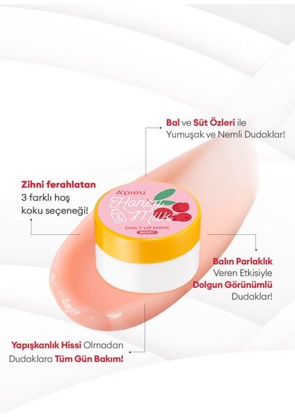 Bal ve Süt Özlü Besleyici ve Nemlendirici Dudak Maskesi A'PIEU Honey & Milk Daily Lip Mask (Berry)