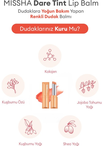 Dudaklara Yoğun Bakım Yapan Renkli Dudak Balmı Dare Tint Lip Balm (Coral Look)