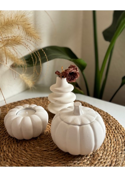 Punki Dekoratif Set/ Balkabağı Mumluk / Tealight Mum / Mini Vazo Seti fırsatları
