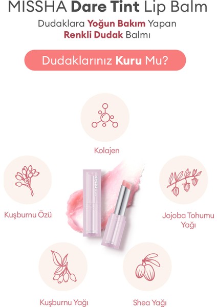 Dudaklara Yoğun Bakım Yapan Renkli Dudak Balmı Dare Tint Lip Balm (Pink Chou)