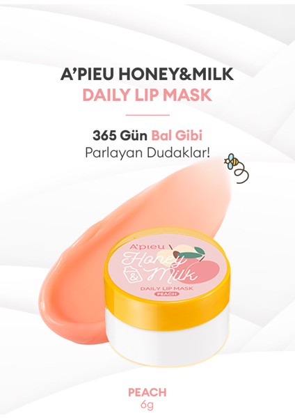 Bal ve Süt Özlü Besleyici Nemlendirici Dudak Maskesi A'PIEU Honey & Milk Daily Lip Mask (Peach)