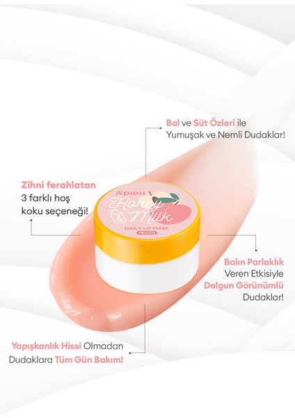 Bal ve Süt Özlü Besleyici Nemlendirici Dudak Maskesi A'PIEU Honey & Milk Daily Lip Mask (Peach)