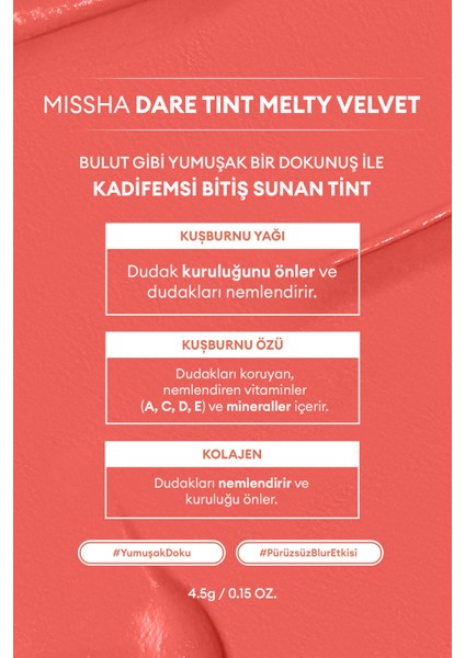 Uzun Süre Kalıcı, Bulaşma Yapmayan, Kadifemsi Bitiş Sunan Tint Dare Tint Melty Velvet (Rosyful Day)