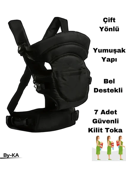 Çift Yönlü Bebek Taşıma Kangurusu Bel Destekli Ergonomik Bebek Taşıyıcı Kanguru Mat Siyah