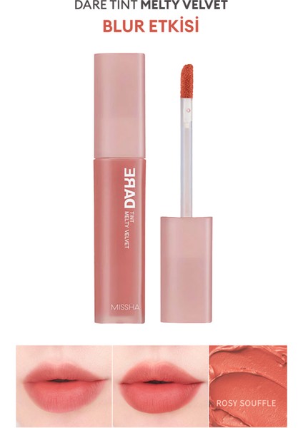 Uzun Süre Kalıcı, Bulaşma Yapmayan, Kadifemsi Bitiş Sunan Tint Dare Tint Melty Velvet (Rosy Souffle)