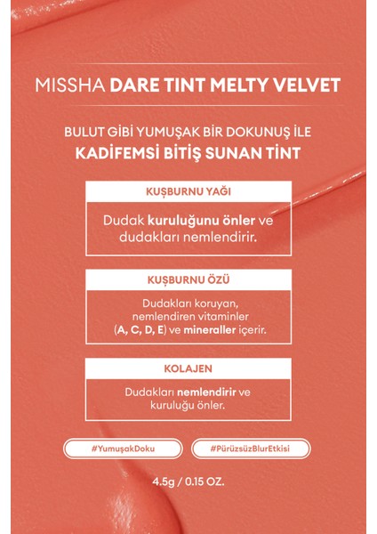 Uzun Süre Kalıcı, Bulaşma Yapmayan, Kadifemsi Bitiş Sunan Tint Dare Tint Melty Velvet (Rosy Souffle)