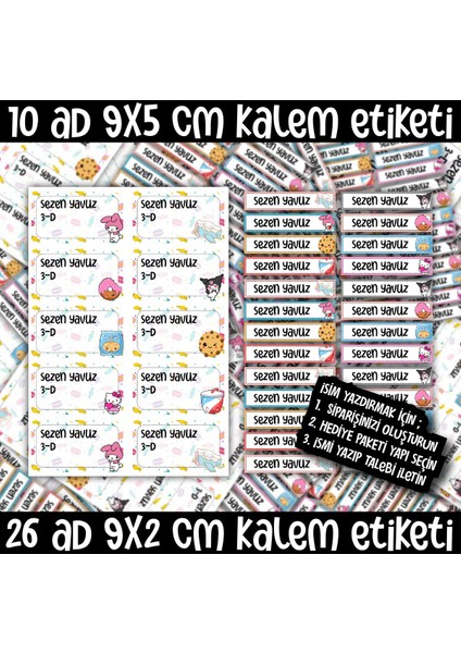 Kuromi ve Arkadaşları Defter Etiketi- Kalem Etiketi A4 2 Sayfa