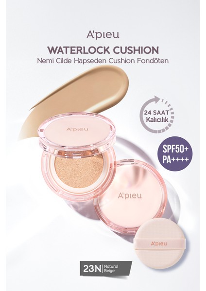 24 Saat Kalıcı Esans İçeren Nemlendirici Cushion A'PIEU Waterlock Cushion (23N) SPF50+/PA++++