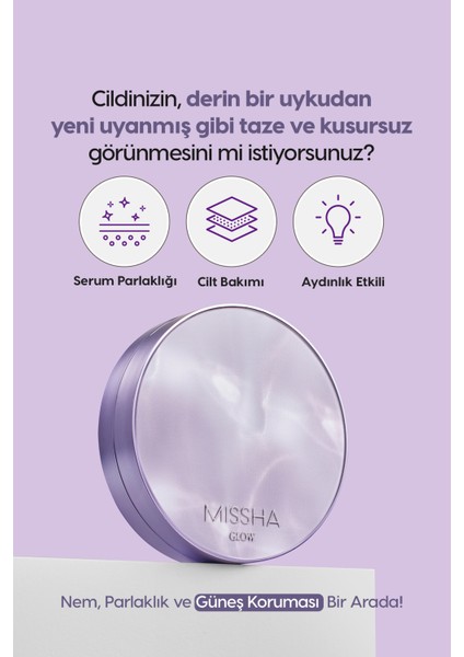 Yoğun Kapatıcı, Nemli ve Parlak Bitişli Cushion Glow Layering Fit Cushion No21 Vanilla SPF50+/PA++++