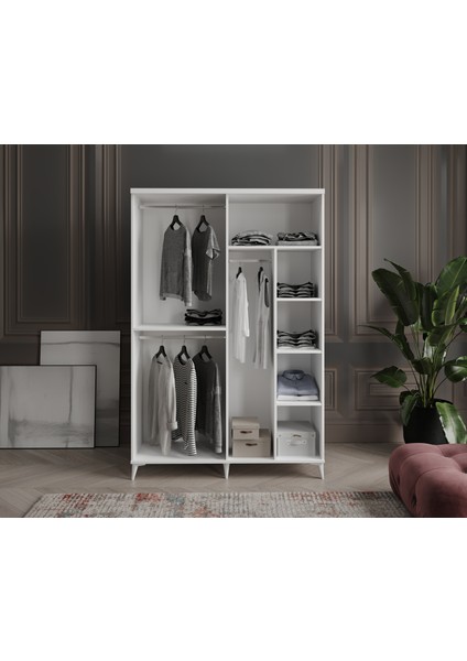 Montaj Dahil - %100 MDF Milano 4 Kapaklı Beyaz Gardırop - MDF Dolap - Elbise Dolabı
