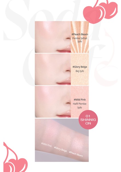 İnci Işıltıları İçeren Aydınlatıcı Paleti PERIPERA V Highlighter Ad (001 Shining On)