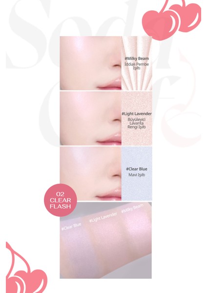 İnci Işıltıları İçeren Aydınlatıcı Paleti PERIPERA V Highlighter Ad (002 Clear Flash)