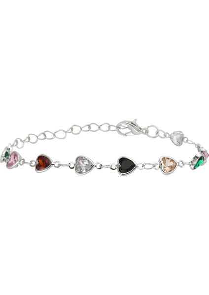 Gümüş Kaplama Renkli Taşlı Kalpli Bileklik PS3763 fiyatları