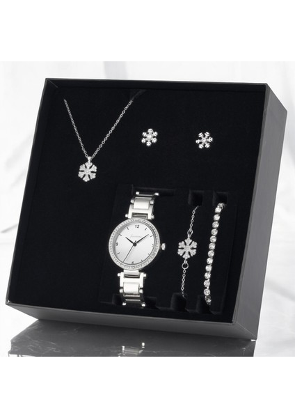 Gümüş Kaplama Kartanesi Kolye Küpe Bileklik Küpe Hediye Takı Seti PS3775