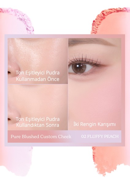 Doğal ve Aydınlık Görünüm Sunan İki Tonlu Allık PERIPERA Pure Blushed Custom Cheek(002 Fluffy Peach)