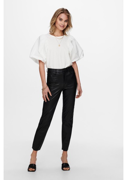 Onlemily Regular Fit Yüksek Bel Düz Paça Deri Pantolon Bayan Pantolon 15209293 fiyatları