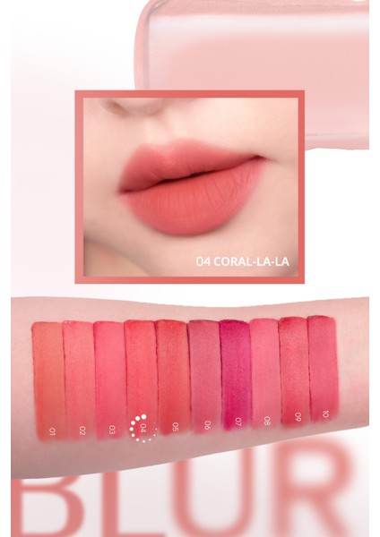 Gün Boyu Kalıcı Pürüzsüz Matlık Sunan Tint PERIPERA Over Blur Tint (004 Coral-La-La)