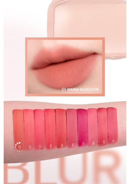 Gün Boyu Kalıcı Pürüzsüz Matlık Sunan Tint PERIPERA Over Blur Tint (001 Warm-Bassador)