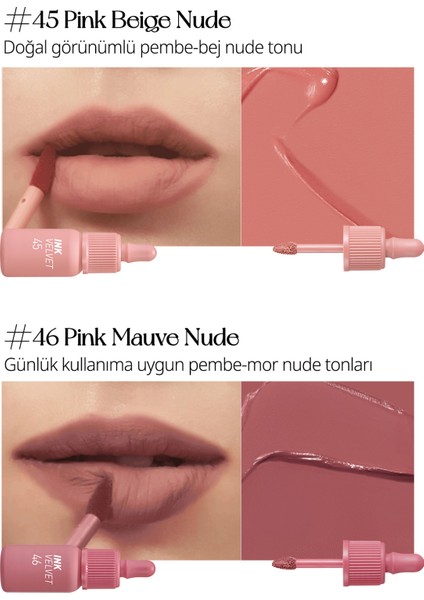 Yüksek Pigmentli, Kadife Görünümlü, Gün Boyu Kalıcı Tint PERIPERA Ink Velvet (#46 Pink Mauve Nude)