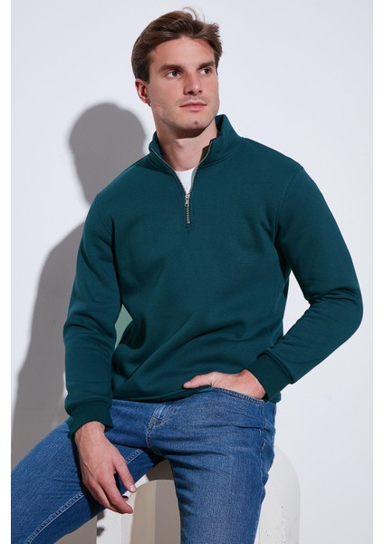 Pamuklu Regular Fit Yarım Fermuarlı Dik Yaka Sweat Erkek Sweat 59052592
