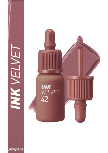 Yüksek Pigmentli, Kadife Görünümlü, Gün Boyu Kalıcı Tint PERIPERA Ink Velvet (#42 Pinkish Nude)