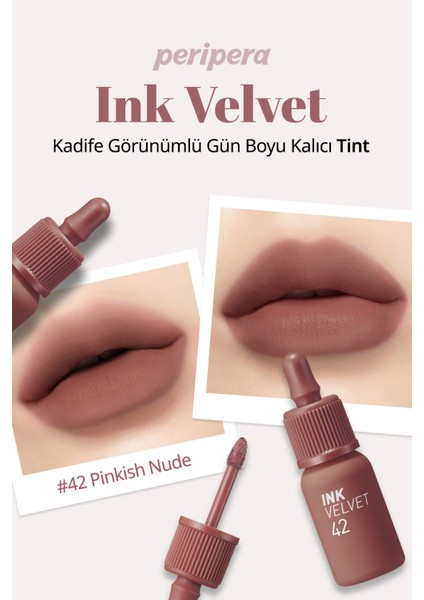 Yüksek Pigmentli, Kadife Görünümlü, Gün Boyu Kalıcı Tint PERIPERA Ink Velvet (#42 Pinkish Nude)