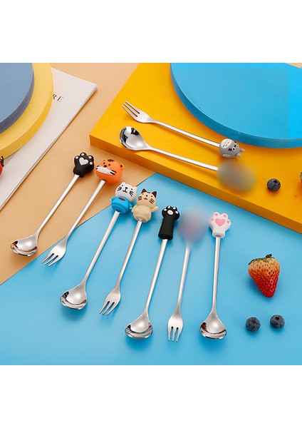 Q Karikatür Sofra Kedi Pençe Kaşık Sevimli Tatlı Kaşık Paslanmaz Çelik Kaşık Bebek Tatlı Meyve Çatal (Yurt Dışından) fiyatları