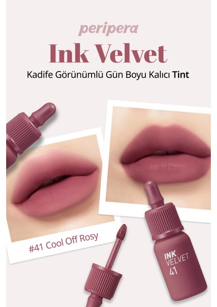 Yüksek Pigmentli, Kadife Görünümlü, Gün Boyu Kalıcı Tint PERIPERA Ink Velvet (#41 Cool Off Rosy)