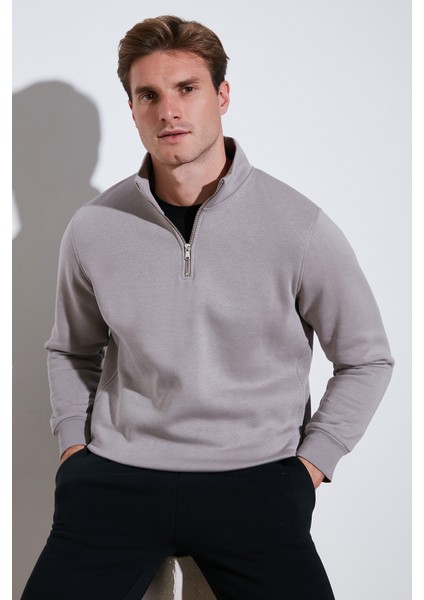 Pamuklu Regular Fit Yarım Fermuarlı Dik Yaka Sweat Erkek Sweat 59052592