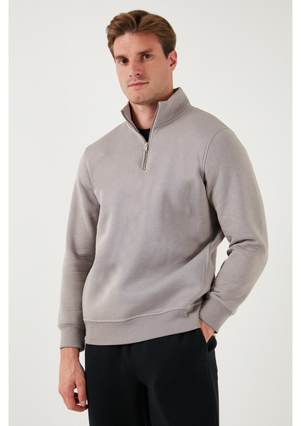 Pamuklu Regular Fit Yarım Fermuarlı Dik Yaka Sweat Erkek Sweat 59052592