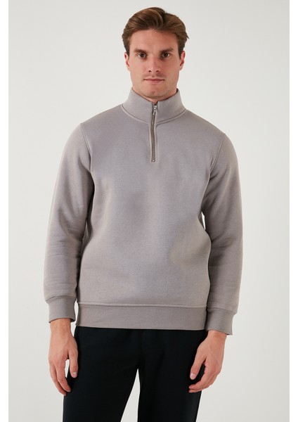Pamuklu Regular Fit Yarım Fermuarlı Dik Yaka Sweat Erkek Sweat 59052592
