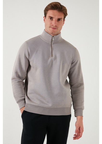 Pamuklu Regular Fit Yarım Fermuarlı Dik Yaka Sweat Erkek Sweat 59052592