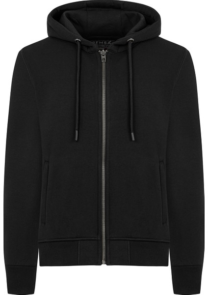 Erkek Premium Kumaş Üç Iplik Şardonlu Kapşonlu Tek Üst Reu-01 Siyah