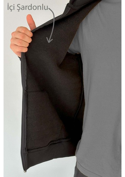 Erkek Premium Kumaş Üç Iplik Şardonlu Kapşonlu Tek Üst Reu-01 Siyah modelleri