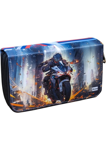 Kalem Kutusu Motorsiklet M1000 Orginazer Üç Bölmeli Vegan Deri (Kalemlik)