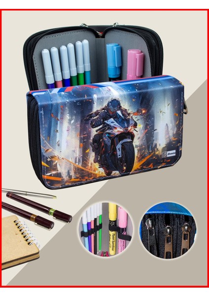 Kalem Kutusu Motorsiklet M1000 Orginazer Üç Bölmeli Vegan Deri (Kalemlik) indirimleri